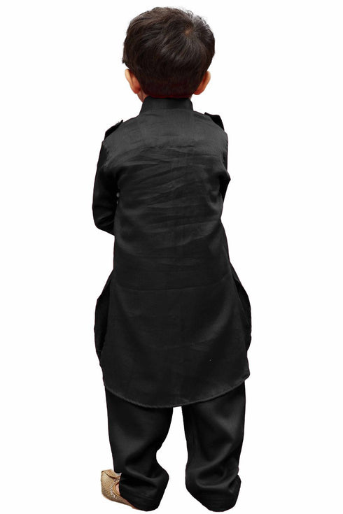 Boys' Black Cotton Pathani