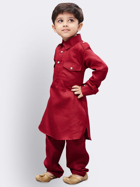 Boys' Maroon Cotton Pathani