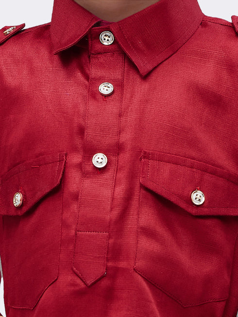 Boys' Maroon Cotton Pathani