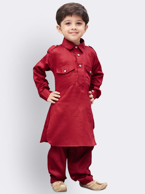Boys' Maroon Cotton Pathani