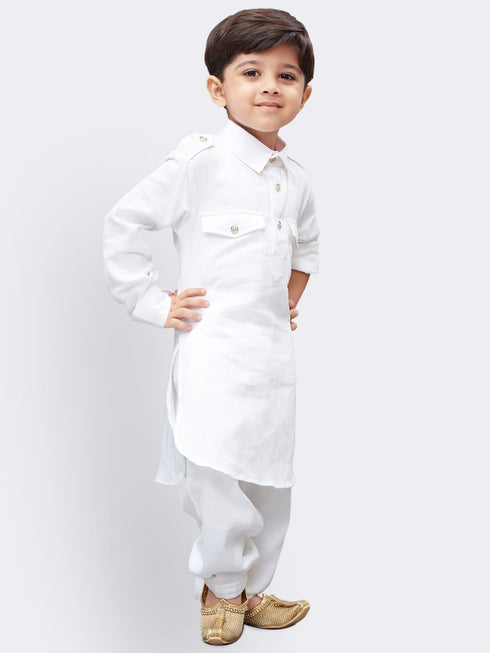 Boys' White Cotton Pathani