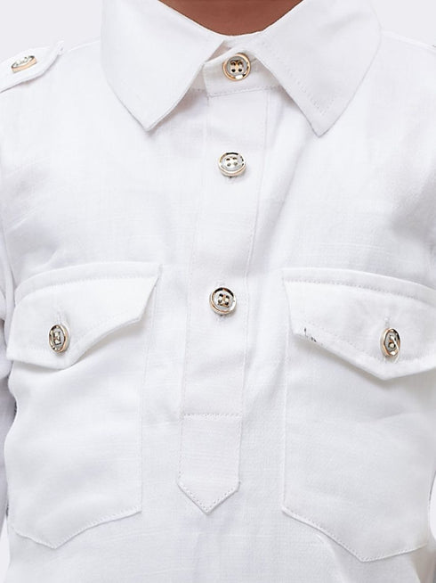 Boys' White Cotton Pathani