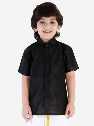 JBN Creation Boys' Black Silk Short Sleeves Ethnic Shirt