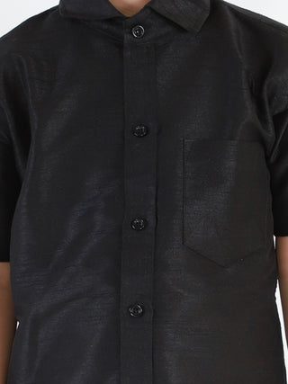 JBN Creation Boys' Black Silk Short Sleeves Ethnic Shirt