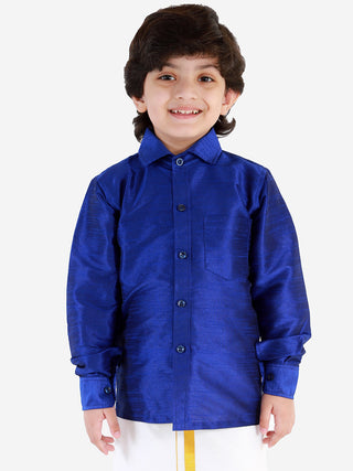 VASTRAMAY Boys' Blue Silk Long Sleeves Ethnic Shirt