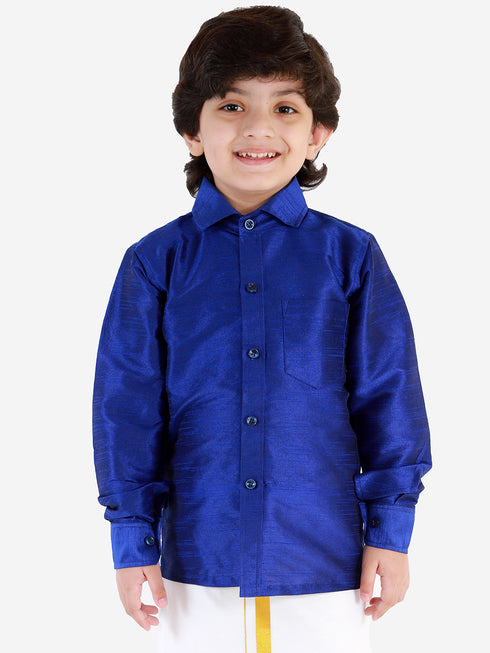 Boys' Blue Silk Long Sleeves Ethnic Shirt