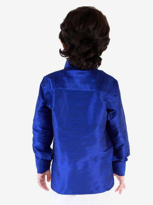 Boys' Blue Silk Long Sleeves Ethnic Shirt