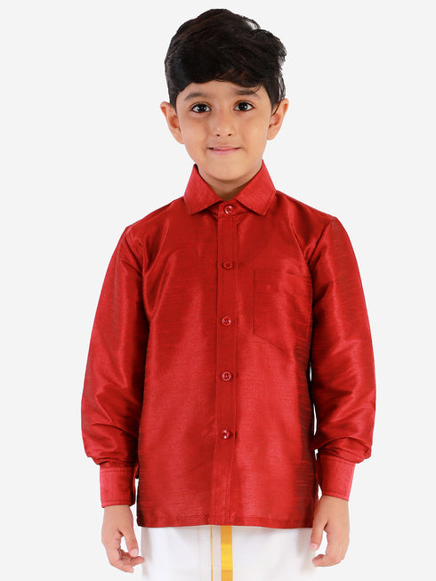 Boys' Maroon Silk Long Sleeves Ethnic Shirt