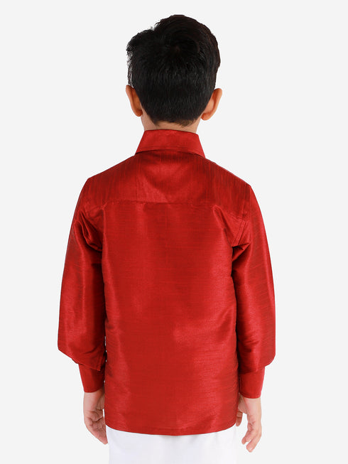 Boys' Maroon Silk Long Sleeves Ethnic Shirt