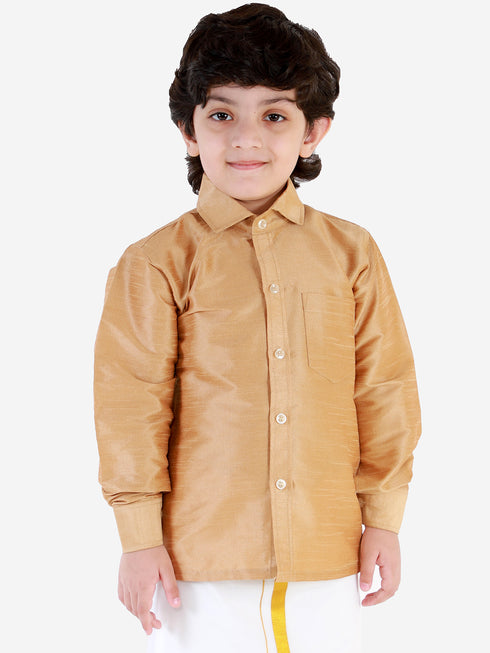 Boys' Rose Gold Silk Blend Long Sleeves Ethnic Shirt