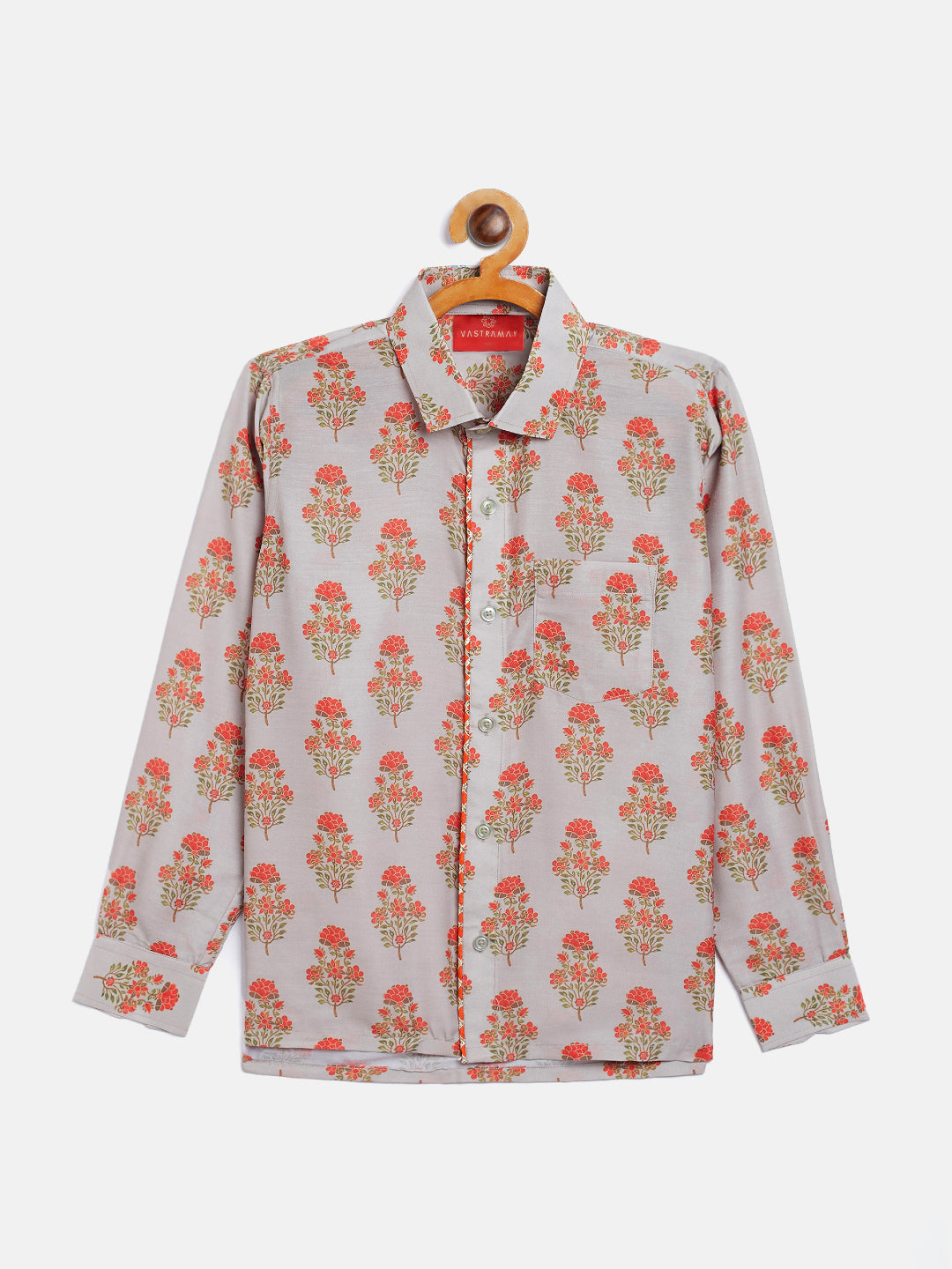 Boy's' Multicolor-Base-Beige Ethnic Shirt