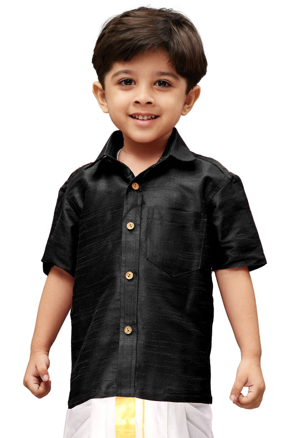 Boy's Black Opaque Ethnic Shirt