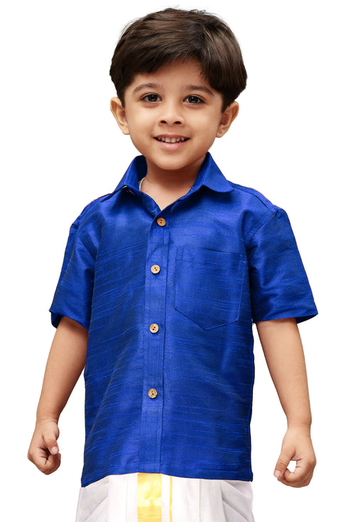 Boy's Royal Blue Opaque Ethnic Shirt