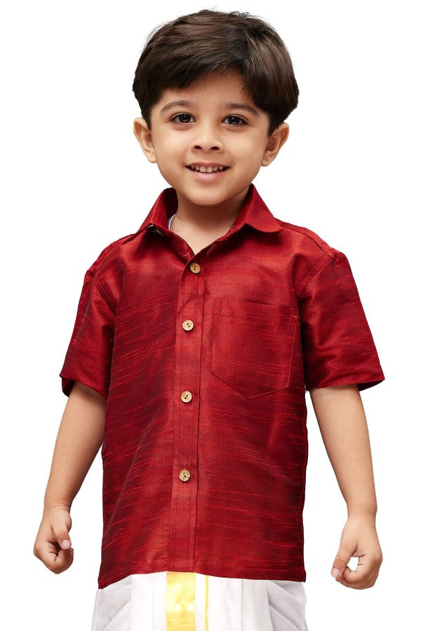 Boy's Maroon Gold Opaque Ethnic Shirt