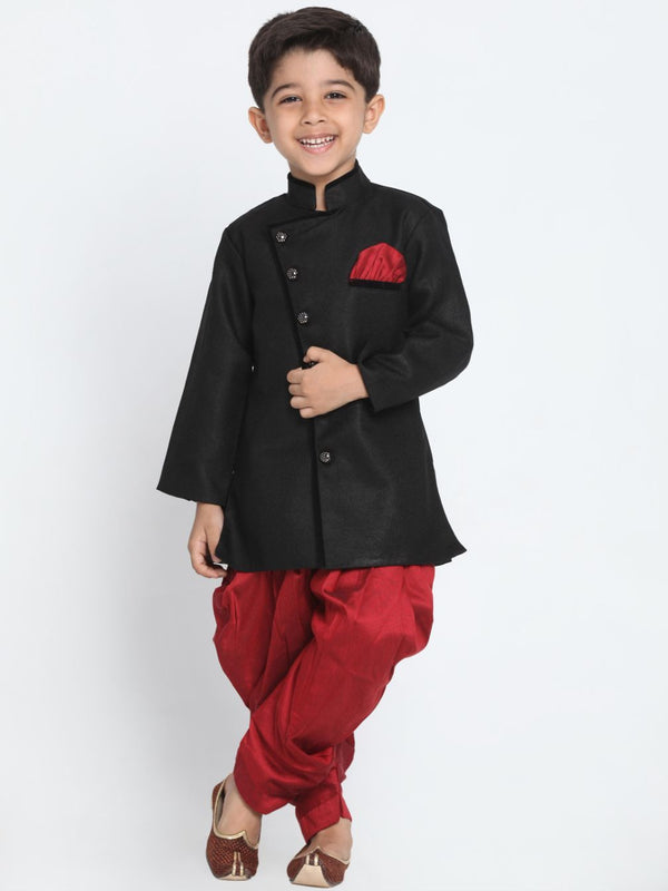 Boys' Black Cotton Blend Sherwani