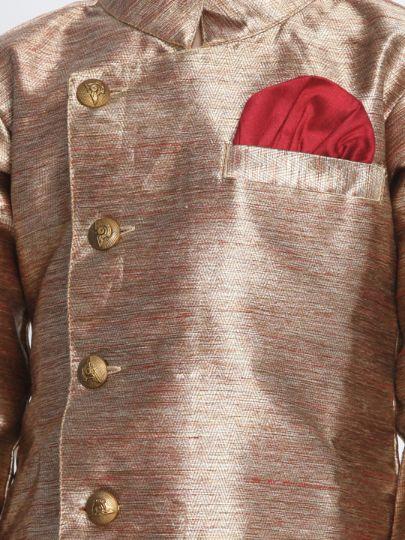 Boys' Gold Cotton Blend Sherwani