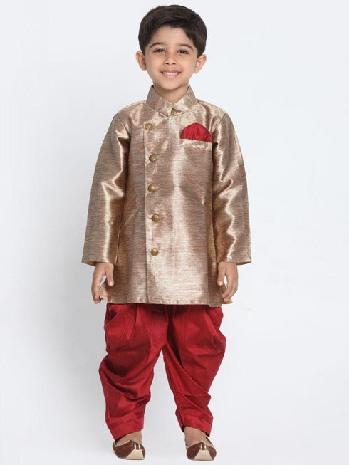 Boys' Gold Cotton Blend Sherwani