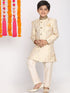 Boy's Beige & Cream-Coloured Slim-Fit Sherwani Set