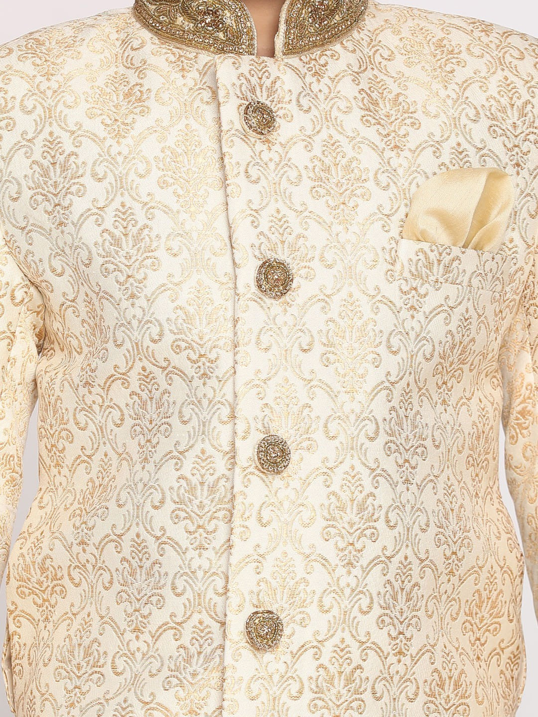 Boy's Beige & Cream-Coloured Slim-Fit Sherwani Set