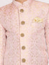Boy's Pink & Gold-Colored Woven-Design Brocade Slim Fit Sherwani Set With Cream Colour Dupatta