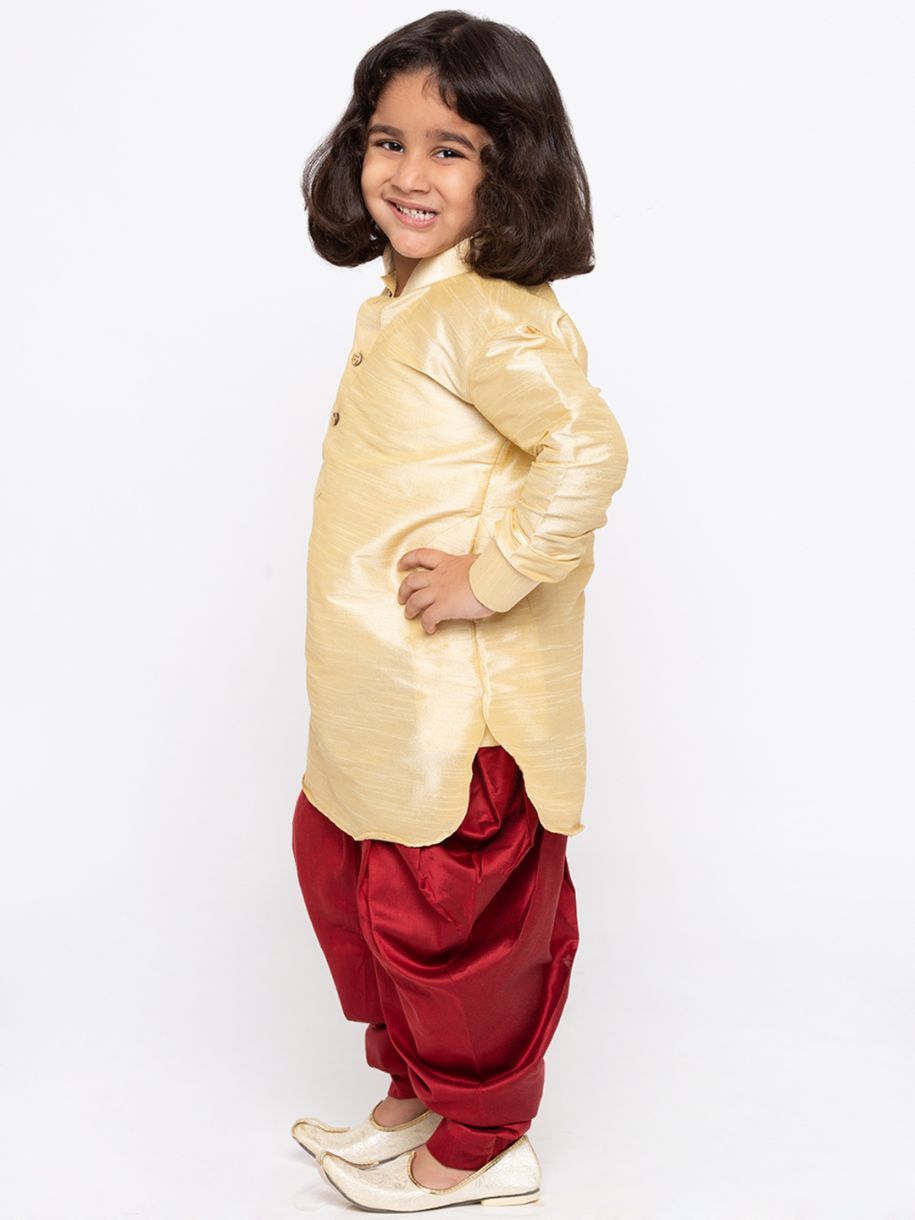 Boys' Gold Cotton Silk Kurta and Dhoti Pant Set