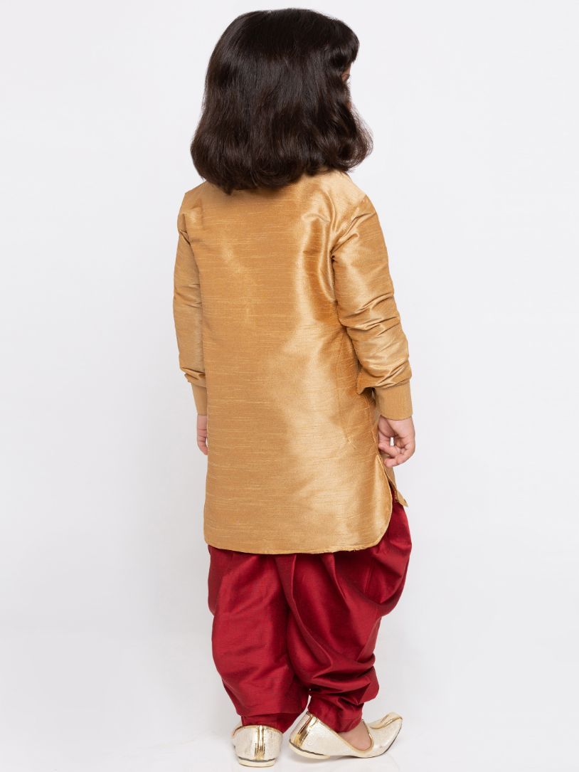 Boys' Gold Cotton Silk Kurta and Dhoti Pant Set