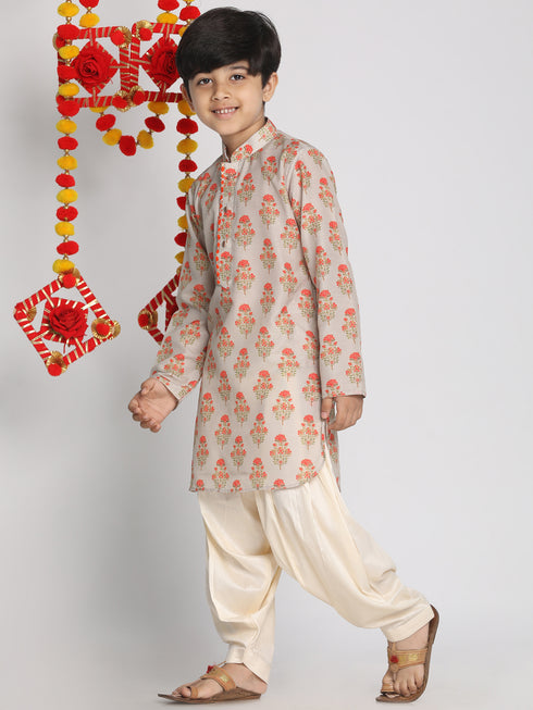 Boy's' Multicolor-Base-Beige And Cream Kurta Patiala Set