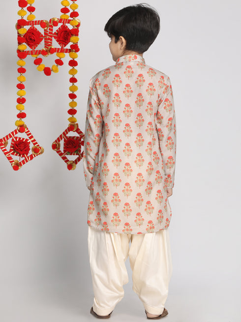 Boy's' Multicolor-Base-Beige And Cream Kurta Patiala Set