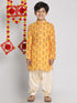 Boy's' Multicolor-Base-Mustard And Cream Kurta Patiala Set