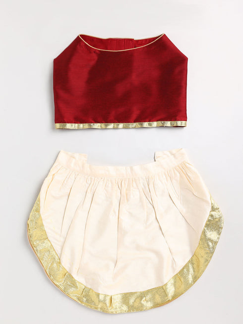 PAWS BY VASTRAMAY Dogs' Maroon Solid South Indian Style Lehenga Choli Set - Dogs Ethnic Wear by Vastramay - 0