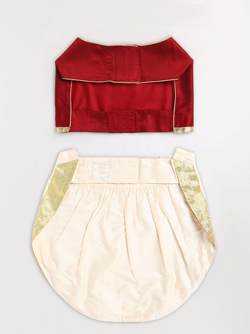 PAWS BY VASTRAMAY Dogs' Maroon Solid South Indian Style Lehenga Choli Set - Dogs Ethnic Wear by Vastramay - 0