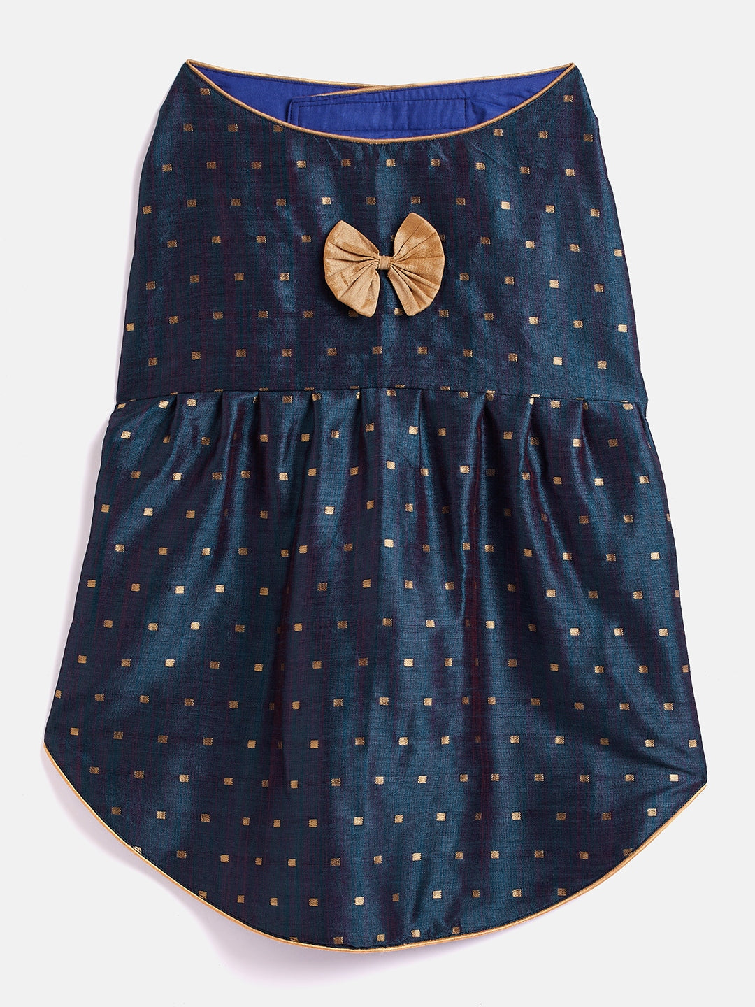 PAWS BY VASTRAMAY Dogs' Blue And Gold Silk Blend Dress - Dogs Ethnic Wear by Vastramay - Blue, Dog, Dog Apparel, Dog Dress, Dog Ethnic Dress, female dog outfit, Large, Medium, Silk Blend, Small