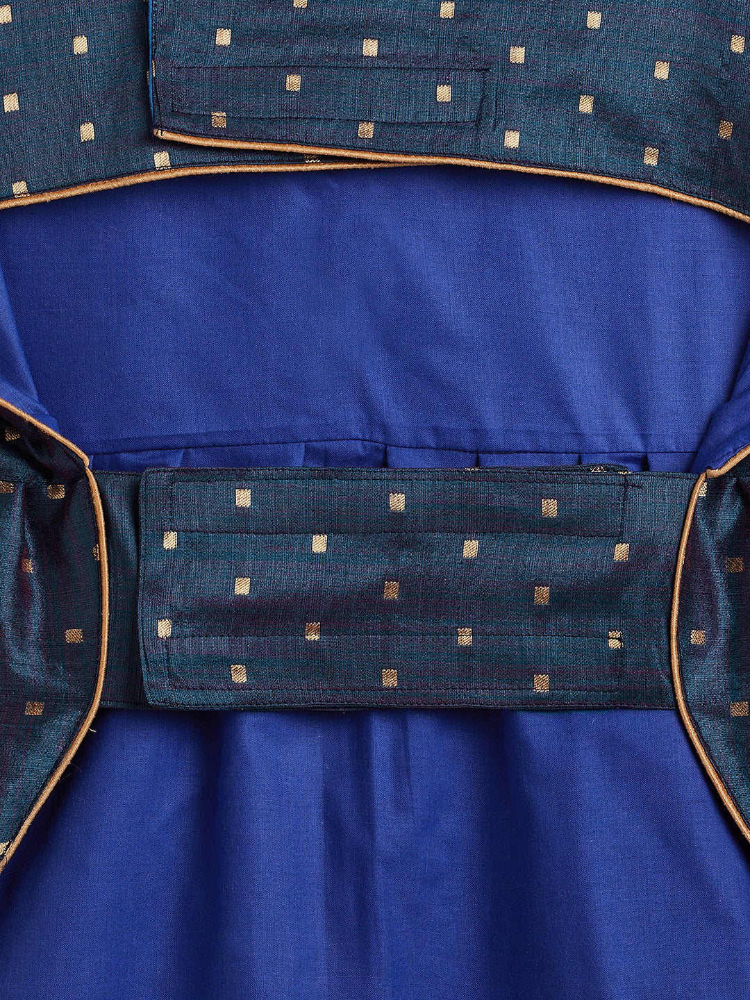 PAWS BY VASTRAMAY Dogs' Blue And Gold Silk Blend Dress - Dogs Ethnic Wear by Vastramay - Blue, Dog, Dog Apparel, Dog Dress, Dog Ethnic Dress, female dog outfit, Large, Medium, Silk Blend, Small