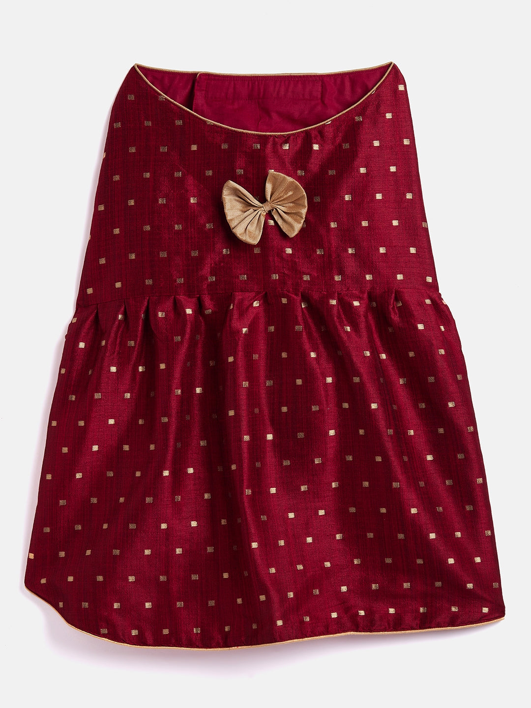 Maroon And Gold Silk Blend Siblings Set For Dogs