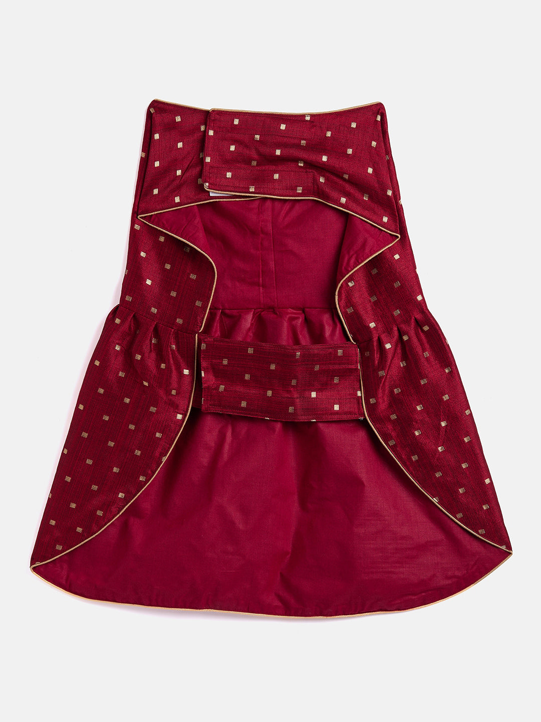 Maroon And Gold Silk Blend Siblings Set For Dogs
