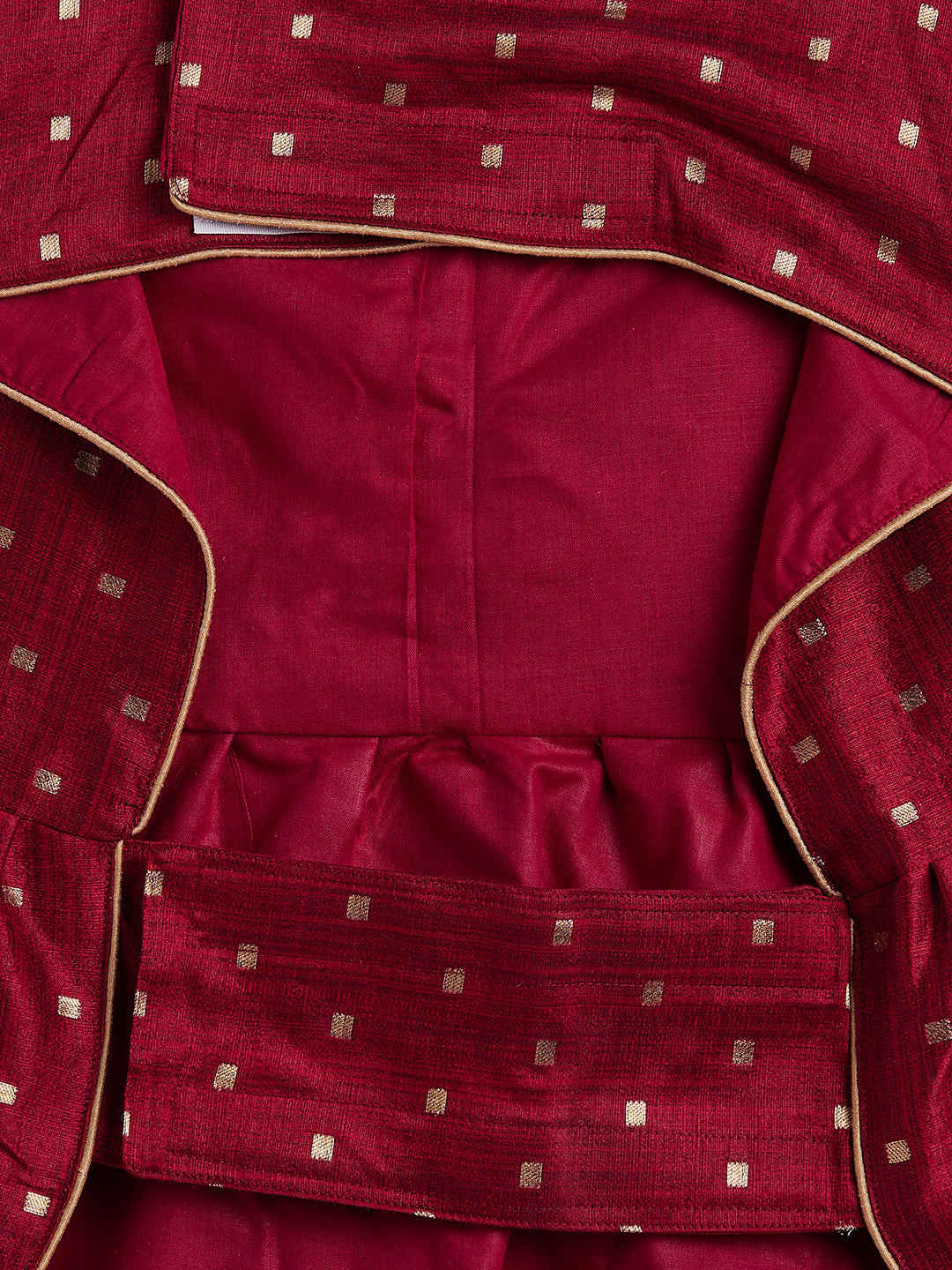 PAWS BY VASTRAMAY Dogs' Maroon And Gold Silk Blend Dress - Dogs Ethnic Wear by Vastramay - Dog, Dog Apparel, Dog Dress, Dog Ethnic Dress, female dog outfit, Large, Maroon, Medium, Silk Blend, Small