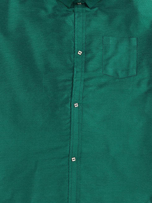 PAWS BY VASTRAMAY Dogs' Green Silk Blend Shirt And Dupatta Set - Dogs Ethnic Wear by Vastramay - 0