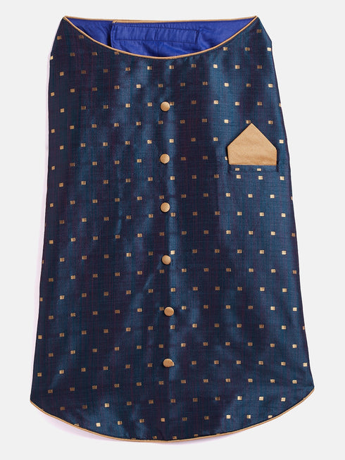 PAWS BY VASTRAMAY Dogs' Blue And Gold Silk Blend Ethnic Jacket - Dogs Ethnic Wear by Vastramay - Blue, Dog, Dog Apparel, Dog Ethnic Jacket, Dog Jacket, Large, Male dog outfits, Medium, Silk Blend, Small