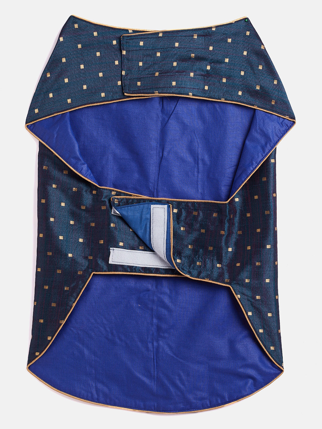PAWS BY VASTRAMAY Dogs' Blue And Gold Silk Blend Ethnic Jacket - Dogs Ethnic Wear by Vastramay - Blue, Dog, Dog Apparel, Dog Ethnic Jacket, Dog Jacket, Large, Male dog outfits, Medium, Silk Blend, Small