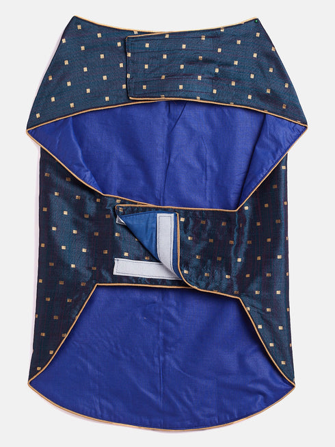 PAWS BY VASTRAMAY Dogs' Blue And Gold Silk Blend Ethnic Jacket - Dogs Ethnic Wear by Vastramay - Blue, Dog, Dog Apparel, Dog Ethnic Jacket, Dog Jacket, Large, Male dog outfits, Medium, Silk Blend, Small