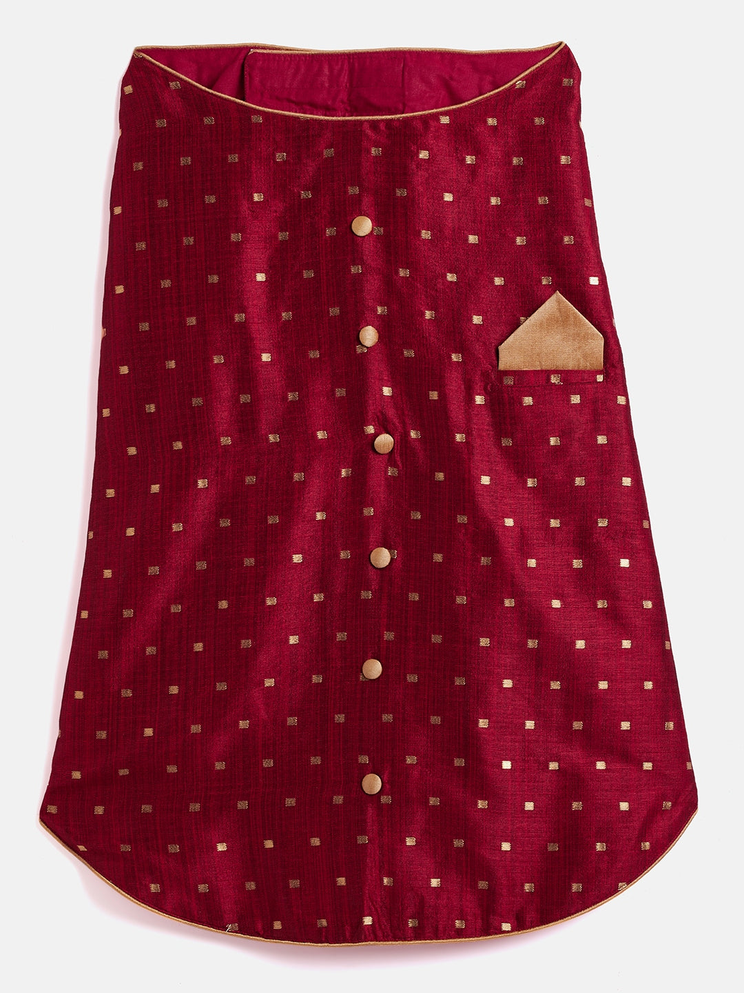 PAWS BY VASTRAMAY Dogs' Maroon And Gold Silk Blend Ethnic Jacket - Dogs Ethnic Wear by Vastramay - Dog, Dog Apparel, Dog Ethnic Jacket, Dog Jacket, Large, Male dog outfits, Maroon, Medium, Silk Blend, Small