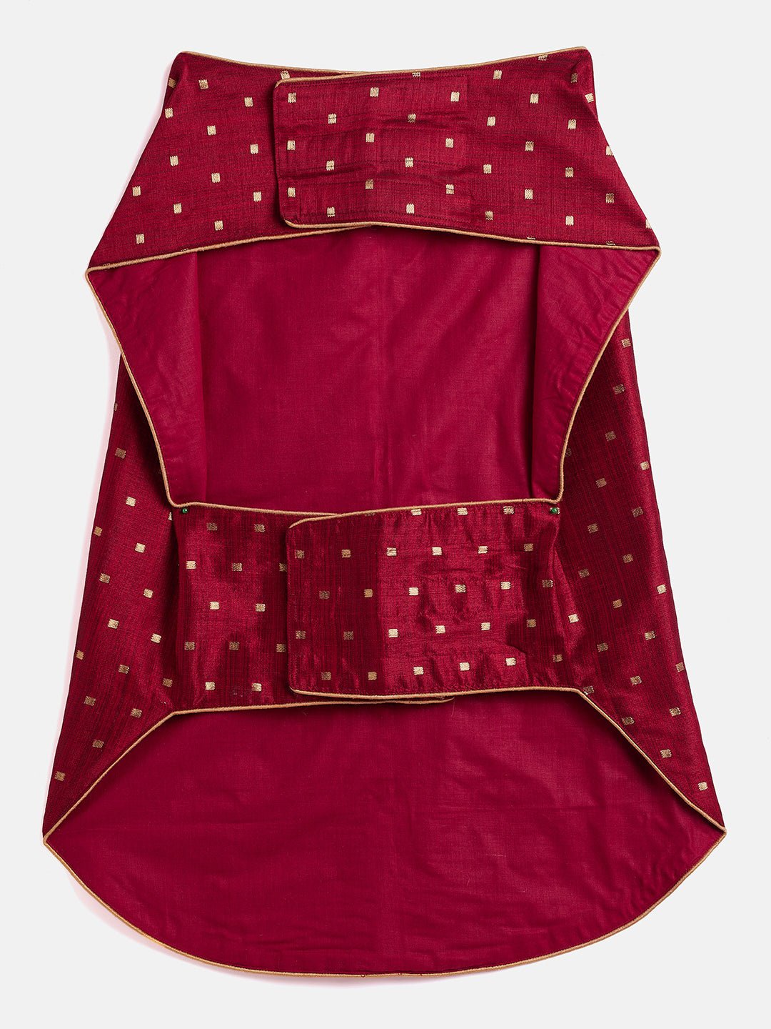 Maroon And Gold Silk Blend Siblings Set For Dogs
