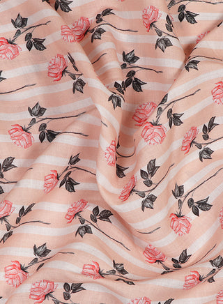 Floral Printed Peach Base Soft Cotton Linen Fabric