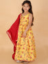 Girl's Yellow Floral Print Anarkali Kurta With Dupatta