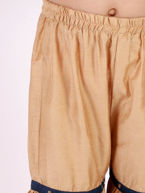 Girl's' Blue Zari Kurta And Rose Gold Sharara Set