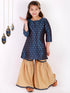 Girl's' Blue Zari Kurta And Rose Gold Sharara Set