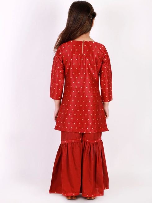Girl's' Maroon Zari Kurta And Sharara Set