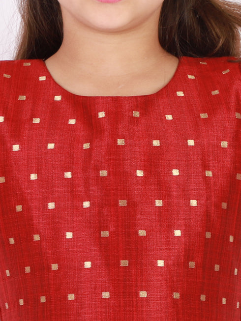 Girl's' Maroon Zari Kurta And Sharara Set