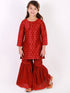 Girl's' Maroon Zari Kurta And Sharara Set