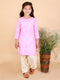 Girl's' Pink Printed Kurta & Cream Patiala Set